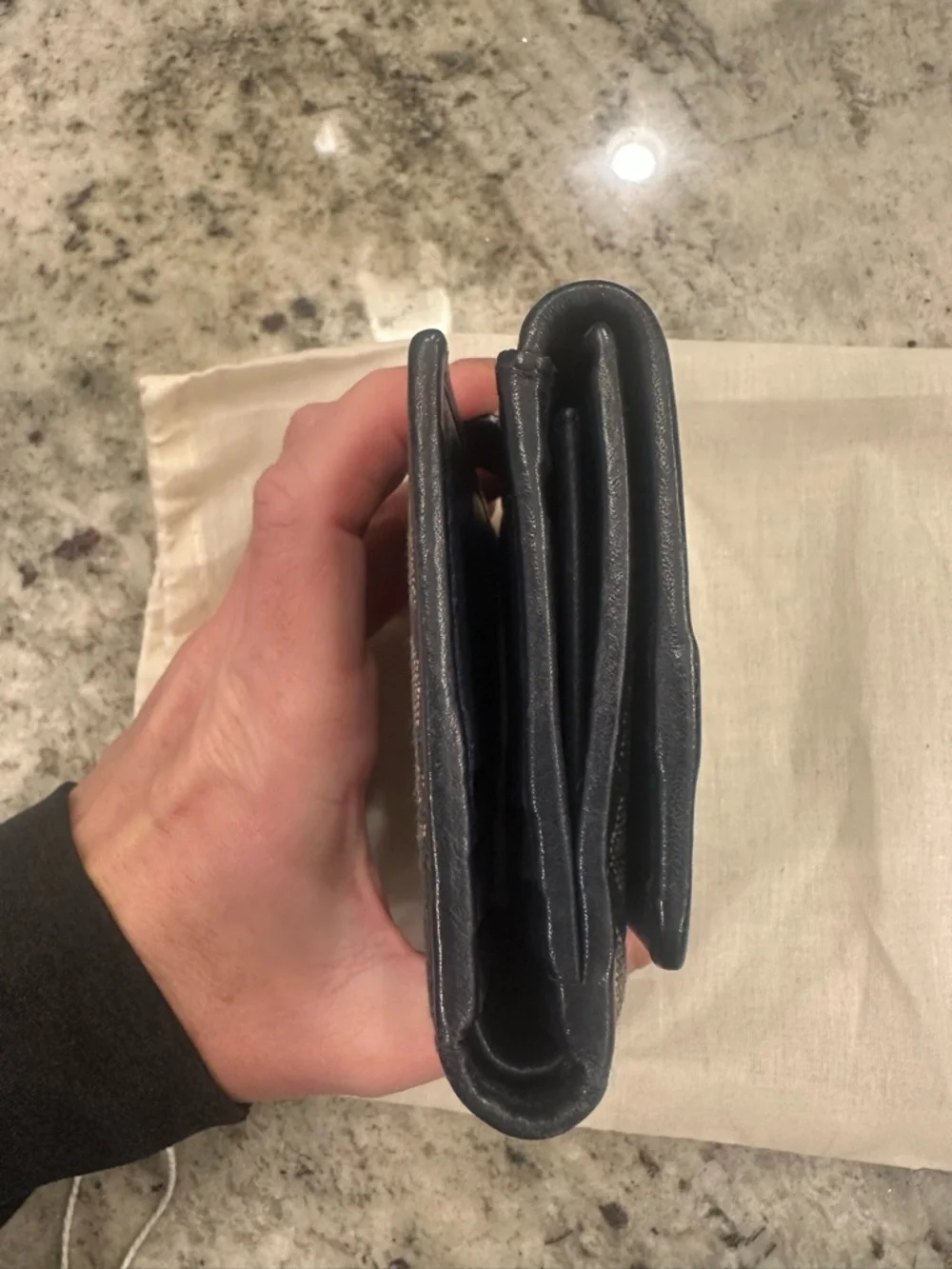 Dior Black and Beige Monogram Canvas Wallet with Silver Logo
